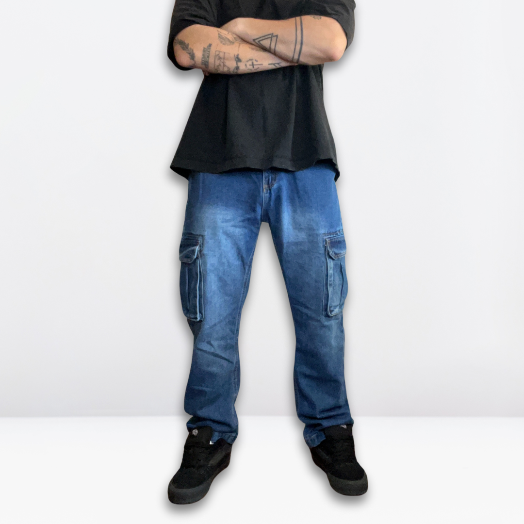 Pantalon Cargo Simple Blue
